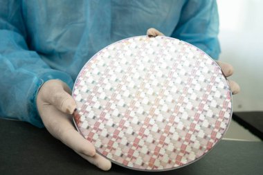 Tümleşik devre yarı iletken üretimi için silikon gofret.