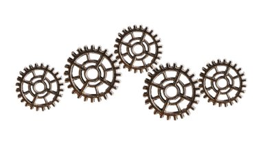 Metal teçhizat beyaz arka planda, motorlu araç ve motorda izole edildi.