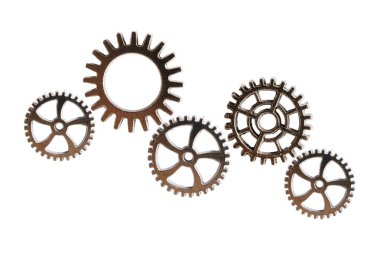Metal teçhizat beyaz arka planda, motorlu araç ve motorda izole edildi.