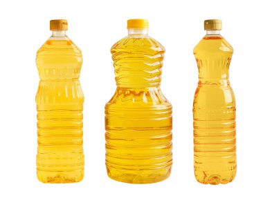 Bitkisel yağ şişesi beyaz arka planda izole.