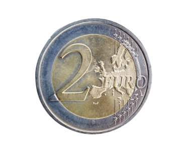 2 Avro para kırpma yolu ile beyaz arkaplan izole.