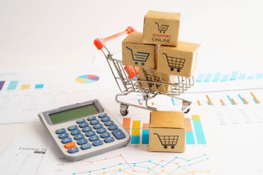Çevrimiçi alışveriş, alışveriş sepeti iş grafiği, ithalat ihracat, finans ticareti.