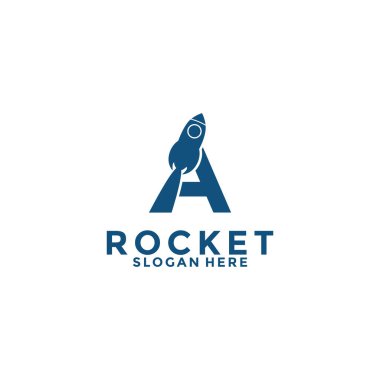 Letter A rocket logo design, rocket launch logo vector image with letter