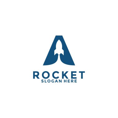 Letter A rocket logo design, rocket launch logo vector image with letter