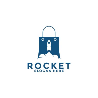 Shop with rocket logo design template. shopping logo design inspiration, shop logo template