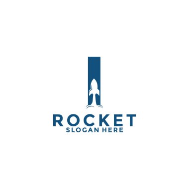 Letter I rocket logo design, rocket launch logo vector image with letter