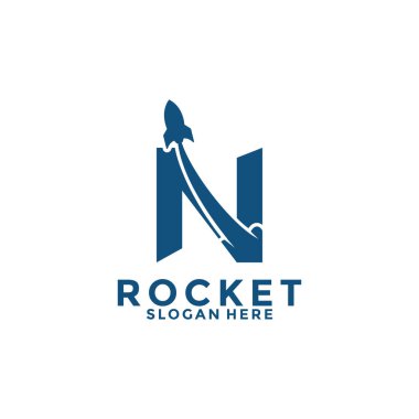 Letter N rocket logo design, rocket launch logo vector image with letter
