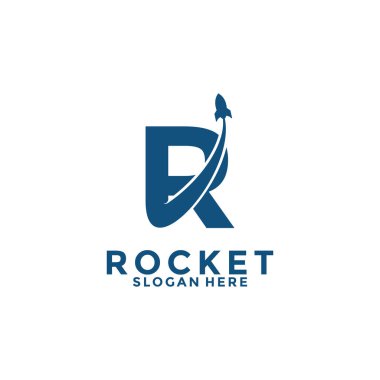 Letter R rocket logo design, rocket launch logo vector image with letter