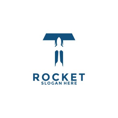 Letter T rocket logo design, rocket launch logo vector image with letter