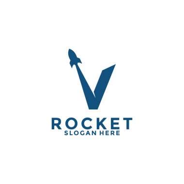 Letter V rocket logo design, rocket launch logo vector image with letter