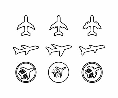 Uçak çizgisi simgesi set vektörü, Havalimanı siyah renk vektör simgesi koleksiyonları