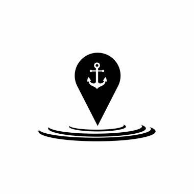 Konum vektör simgesi ile çapa, Denizci port vektör simgesi. Liman siluet simge vektörü