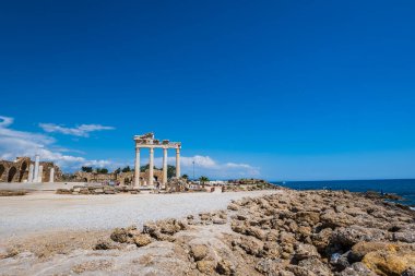 Apollo temple ruins in Side near Antalya, Turkey. Side is a popular tourist resort and the Apollo temple is a landmark by the sea