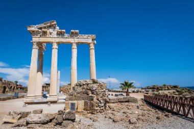Apollo temple ruins in Side near Antalya, Turkey. Side is a popular tourist resort and the Apollo temple is a landmark by the sea