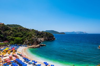 Kas landscape and beach view with the Mediterranean sea. Kas is a popular resort town near Antalya, Turkey.