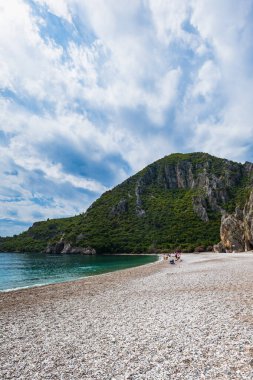 Olympos (Olimpos) and Cirali (ral) beach and mountain view in Kemer, Antalya, Turkey. Olympos and Cirali are popular tourist destinations
