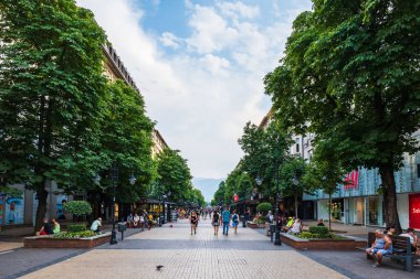 Sofia, Bulgaria - August 2022: Vitosha Boulevard in Sofia, the main shopping street in Sofia, Bulgaria