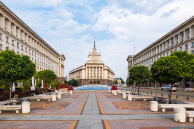Sofia, Bulgaria - August 2022: The Largo in Sofia, Bulgaria. It's an architectural ensemble of three Socialist Classicism edifices in central Sofia, the capital of Bulgaria