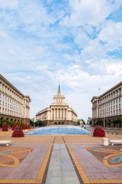 Sofia, Bulgaria - August 2022: The Largo in Sofia, Bulgaria. It's an architectural ensemble of three Socialist Classicism edifices in central Sofia, the capital of Bulgaria