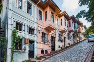 Istanbul, Turkey - August 2022 : Balat area in Istanbul with famous colorful Houses and streets, Balat is popular touristic destination in Istanbul