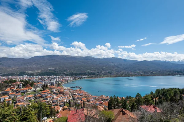 Stock image Aerial view of Ohrid Lake, city of Ohrid. Ohrid is a Macedonian resort and famous tourist destination under the auspices of UNESCO