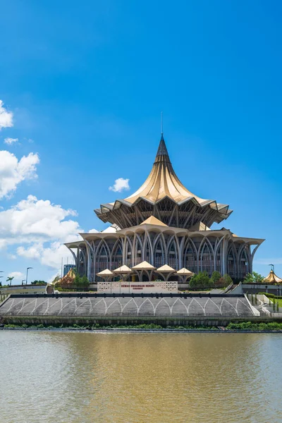 stock image Kuching city waterfront view with river and landmarks in Sarawak, Malaysia. 