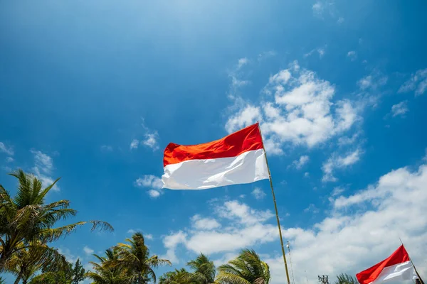 Прапор Індонезії Махає Вітром Фоні Блакитного Неба Міжнародні Відносини Концепція — стокове фото