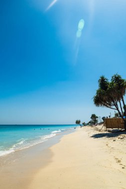 Lombok, Endonezya 'daki Gili adalarından biri olan Gili Trawangan' da turkuaz okyanus suyuyla tropik kumlu plaj