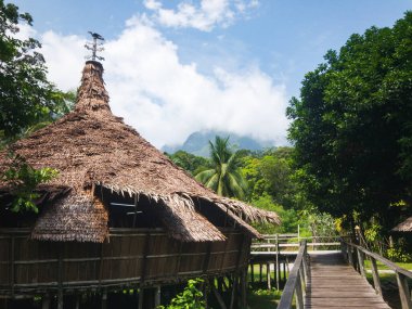Kuching, Malezya - 06.01.2023 - Malezya 'nın Kuching kentindeki Sarawak Kültür Köyü. Sarawak Kültür Köyü Borneo, Malezya 'da popüler bir turistik merkezdir.