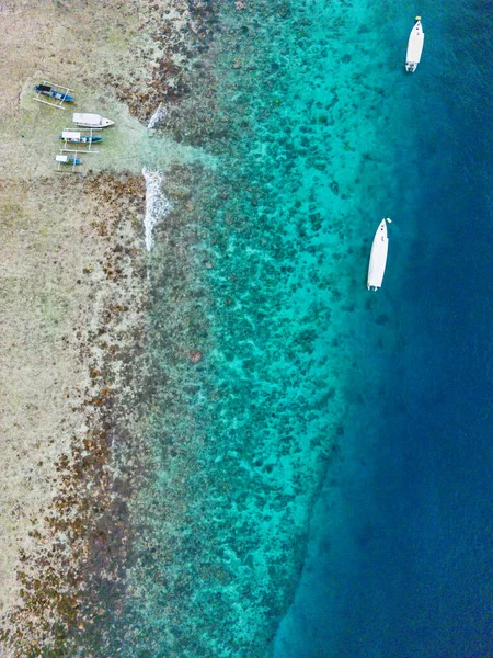 beautiful tropical ocean view of Gili Island, Gili Meno, aerial landscape by drone in Lombok, Bali, Indonesia