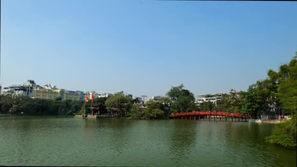 Озеро Хоан Ким Ханое Вьетнам Легендарным Нгок Сон Темпл Центр — стоковое видео