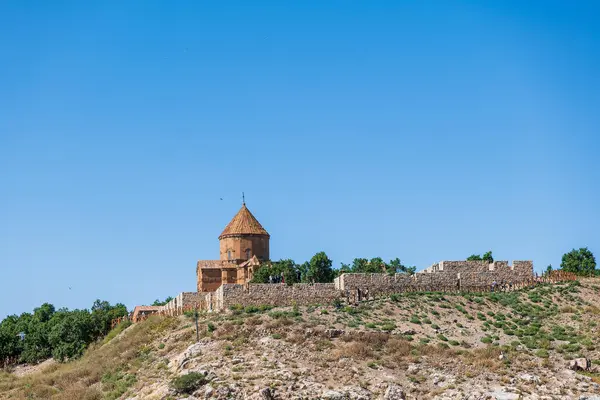 stock image Akdamar Island in Van Lake with The Armenian Cathedral Church of the Holy Cross, a famous historic site in Van, Turkey