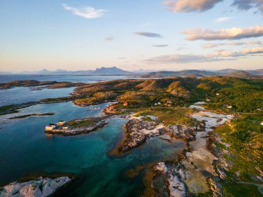 Norway natural landscape in the north, Norland, Hamaroy area. Beautiful aerial landscape of Northern Norway with sea and mountains in Scandinavia by drone clipart