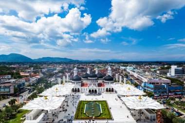 Aceh Grand Mosque, Baiturrahman Grand Mosque, aerial drone point of view.  clipart