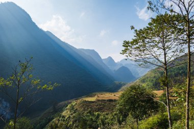 Ha Giang landscape in Northern Vietnam. Popular Ha Giang Loop tour route scenery in Vietnam clipart