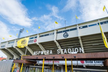 Bodo, Norveç - 07.30.2024: Norveç 'in en üst düzey futbol ligi Eliteserien' de mücadele eden Bodo Glimt 'in ev sahibi stadyumu Aspmyra Stadion