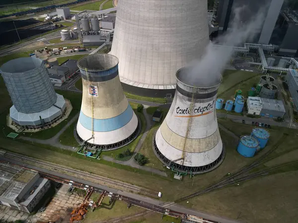 stock image Jaworzno, Poland - 05-06-2024 Jaworzno Power Plant one day after the fire, drone view of the 910 MW unit view of the energy blocks from a distance