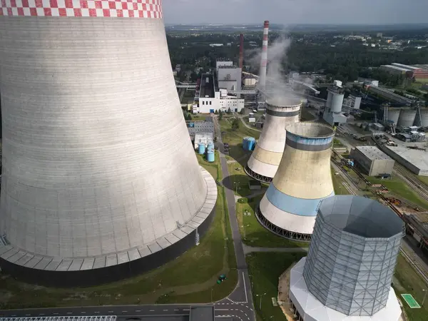stock image Jaworzno, Poland - 05-06-2024 Jaworzno Power Plant one day after the fire, drone view of the 910 MW unit view with tilt