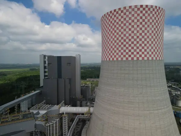 stock image Jaworzno, Poland - 05-06-2024 Jaworzno Power Plant one day after the fire, drone view of the 910 MW unit view of the main chimney and building