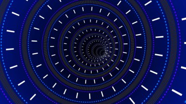 Mavi, beyaz ve gri renkli dairelerin üç boyutlu tüneli.