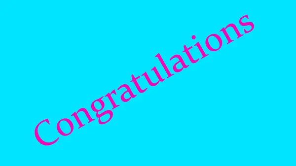 Stock image Abstract illustration of the congratulation text on a cyan-colored background. Easy to use.