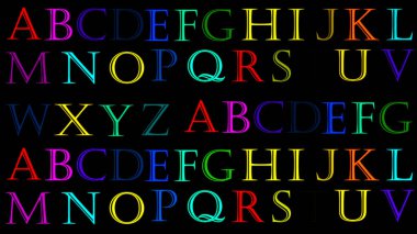 Yüksek çözünürlüklü alfabe renkli A 'dan Z' ye. Alfabe, A 'dan Z' ye, İngiliz alfabesi. Kullanımı kolay.