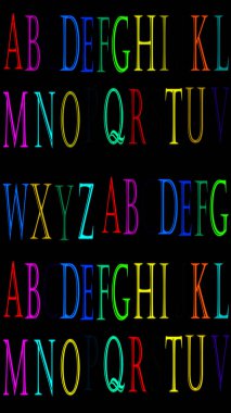 Dikey yüksek çözünürlükte alfabe renkli A 'dan Z' ye. Alfabe, A 'dan Z' ye, İngiliz alfabesi. Kullanımı kolay.