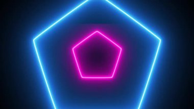 Neon renkli, pürüzsüz halkalı animasyon tüneli hareket hızıyla ilerliyor. Parlayan neon renkli ışık tüneli 4k 60 fps.
