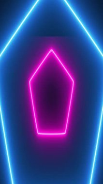 Neon renkli, pürüzsüz halkalı animasyon tüneli hareket hızıyla ilerliyor. Dikey yüksek çözünürlükte parlayan neon renkli ışık tüneli.