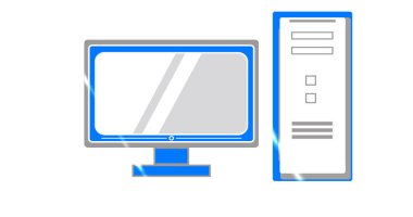 Bilgisayar (PC) soyut illüstrasyon tasarım simgesi masaüstü yüksek çözünürlükte. Renkli bilgisayar soyut illüstrasyon tasarım ikonu hareket grafikleri.