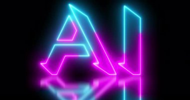 Neon renkli yapay zeka (Yapay Zeka) kelime animasyonu ve 4k 'de koyu bir arkaplan üzerinde parıldayan neon renkli hareket çizgisi. Kullanımı kolay.