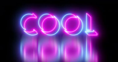 Neon renkli Soğuk Kelime Canlandırması. 4k 'de koyu bir arkaplanda parlayan neon renkli hareket çizgisi var. Kullanımı kolay.