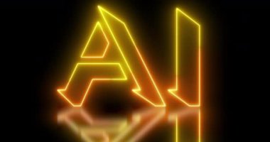 Neon renkli yapay zeka (Yapay Zeka) kelime animasyonu ve 4k 'de koyu bir arkaplan üzerinde parıldayan neon renkli hareket çizgisi. Kullanımı kolay.