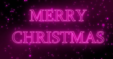 Yüksek çözünürlüklü pembe neon renkli karlı Mutlu Noeller metni çizimi. Pembe neon rengi Mutlu Noeller animasyonu.